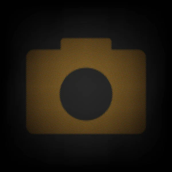 Signo Cámara Digital Icono Como Rejilla Pequeña Bombilla Naranja Oscuridad — Archivo Imágenes Vectoriales