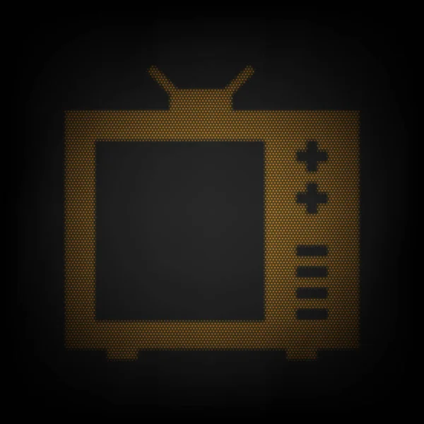 Ilustracja Znaku Telewizyjnego Ikona Jako Siatka Małej Pomarańczowej Żarówki Ciemności — Wektor stockowy