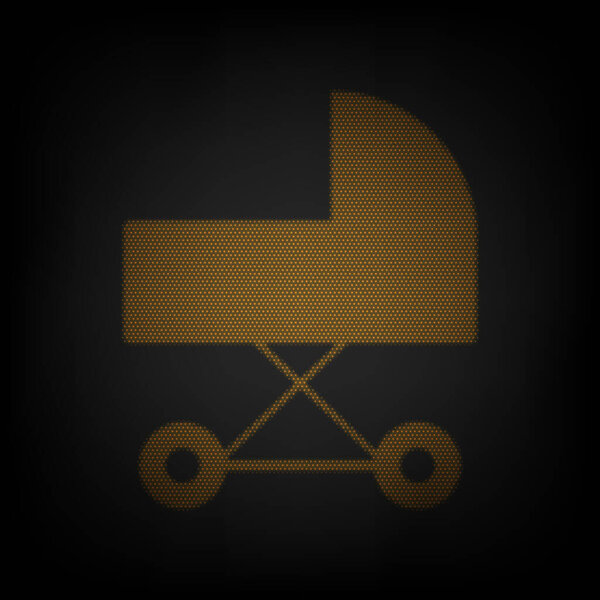 Pram sign illustration. Icon as grid of small orange light bulb in darkness.