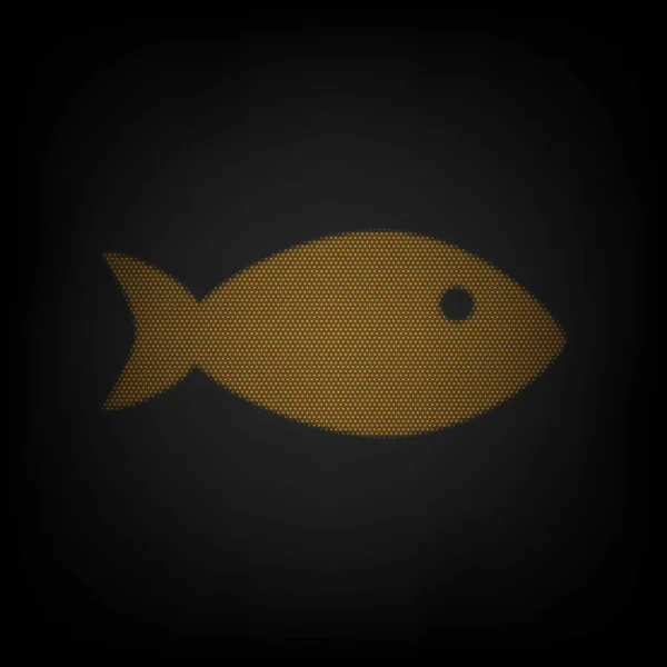 魚の看板イラスト 暗闇の中の小さなオレンジ色の電球のグリッドとしてのアイコン — ストックベクタ