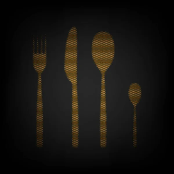 Fork Spoon Knife Sign Icon Grid Small Orange Light Bulb — Stock Vector