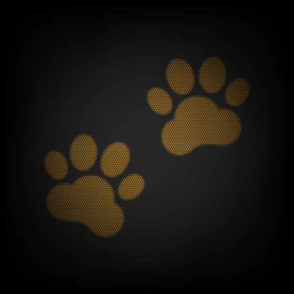Animal Tracks sign. Icon as grid of small orange light bulb in darkness.