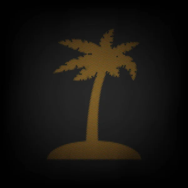 Знак Кокосовой Пальмы Икона Виде Сетки Маленькой Оранжевой Лампочки Темноте — стоковый вектор