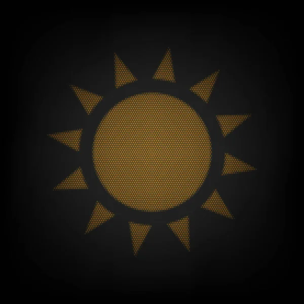 Signo Sol Ilustración Icono Como Rejilla Pequeña Bombilla Naranja Oscuridad — Vector de stock