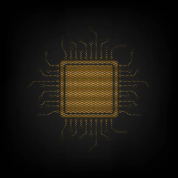 Cpu Mikroprocessor Illustration Ikon Som Rutnät Liten Orange Glödlampa Mörker — Stock vektor
