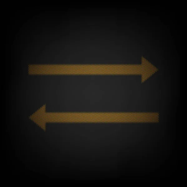 Jednoduchý Znak Šípu Ikona Jako Mřížka Malé Oranžové Žárovky Tmě — Stockový vektor