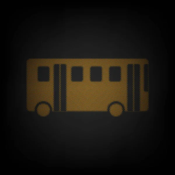バスの簡単な記号 暗闇の中の小さなオレンジ色の電球のグリッドとしてのアイコン — ストックベクタ
