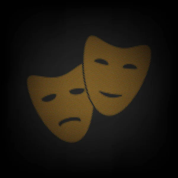 剧场的图标与快乐和悲伤的面具 图标是黑暗中橙色小灯泡的网格 — 图库矢量图片