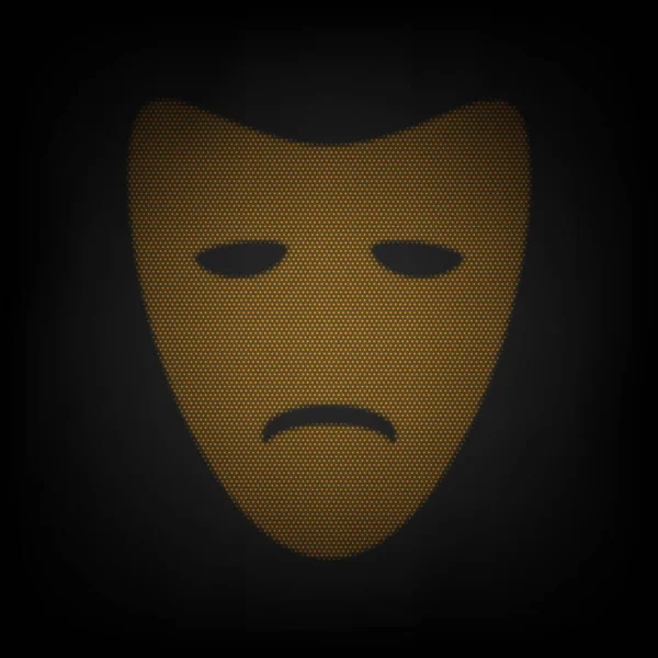 Máscaras Teatrales Trágicas Icono Como Rejilla Pequeña Bombilla Naranja Oscuridad — Archivo Imágenes Vectoriales
