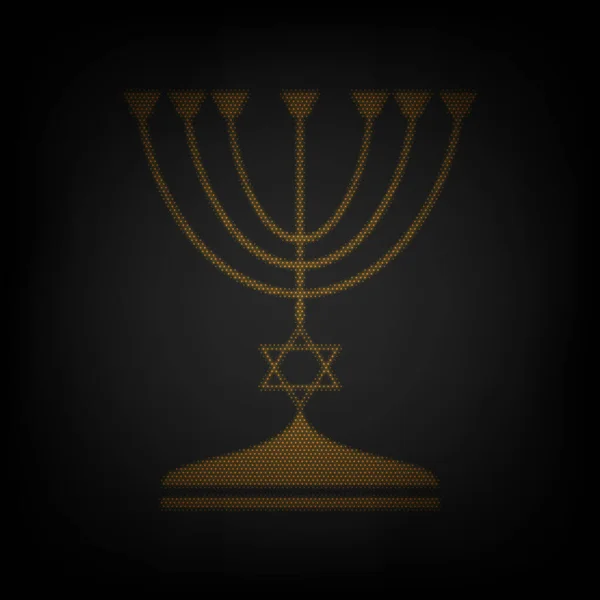 黒いシルエットのユダヤ人のMenorahの燭台 暗闇の中の小さなオレンジ色の電球のグリッドとしてのアイコン — ストックベクタ