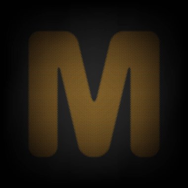 M harfi tasarım şablonu ögesi. Karanlıktaki küçük turuncu ampulün ızgarası gibi simge.