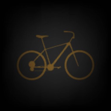 Bisiklet, bisiklet işareti. Karanlıktaki küçük turuncu ampulün ızgarası gibi simge.