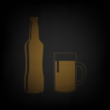 Bira şişesi tabelası. Karanlıktaki küçük turuncu ampulün ızgarası gibi simge.
