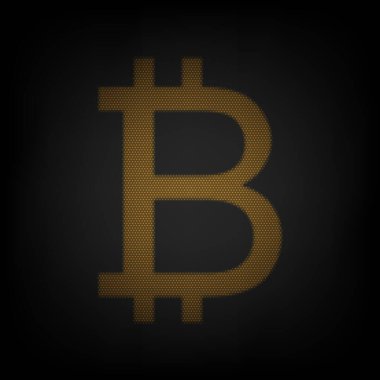 Bitcoin işareti. Karanlıktaki küçük turuncu ampulün ızgarası gibi simge.