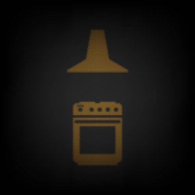 Elektrik ya da gaz ocağı ve mutfak kaputu tabelası. Karanlıktaki küçük turuncu ampulün ızgarası gibi simge.