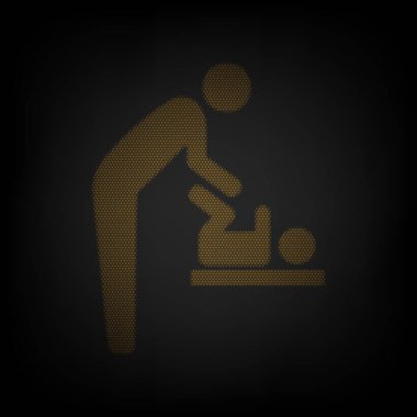 Baba bebek tabelasını kundaklıyor. Karanlıktaki küçük turuncu ampulün ızgarası gibi simge.
