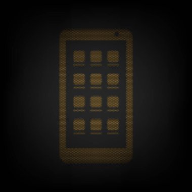 Akıllı telefon işareti. Karanlıktaki küçük turuncu ampulün ızgarası gibi simge.