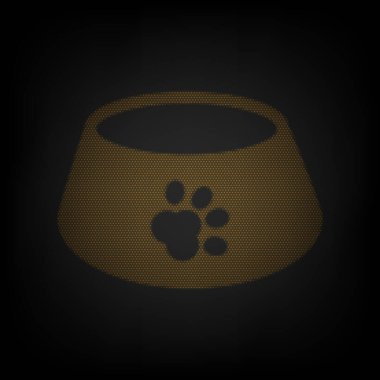 Evcil köpek kasesi tabelası. Karanlıktaki küçük turuncu ampulün ızgarası gibi simge.