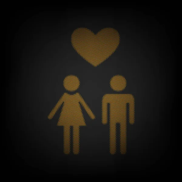 有爱心的家庭丈夫和妻子 图标是黑暗中橙色小灯泡的网格 — 图库矢量图片