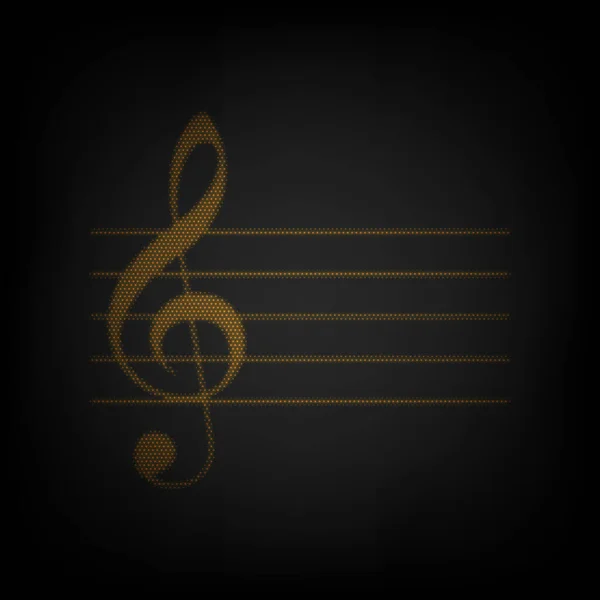 音乐小提琴演奏标志 Clef 图标是黑暗中橙色小灯泡的网格 — 图库矢量图片