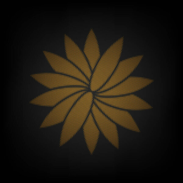 Flower sign. Icon as grid of small orange light bulb in darkness.