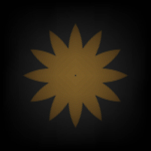 Flower sign. Icon as grid of small orange light bulb in darkness.