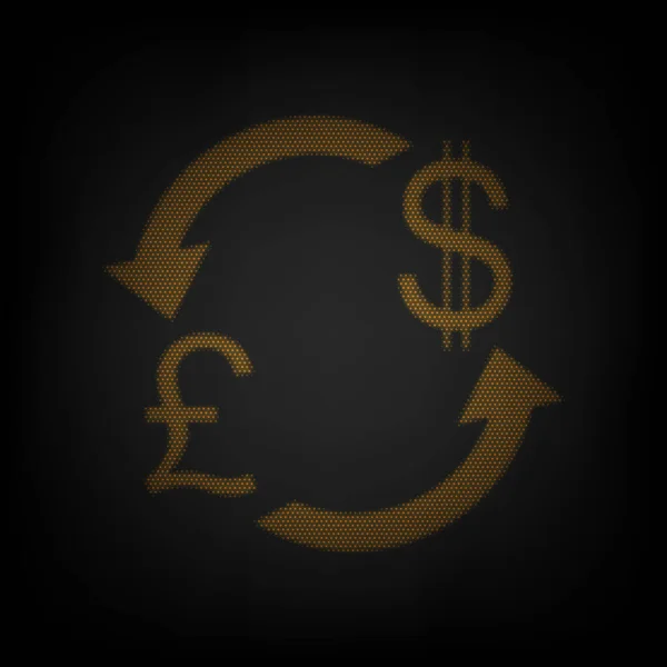Валютний Знак Pound Dollar Icon Сітка Маленької Помаранчевої Лампочки Темряві — стоковий вектор