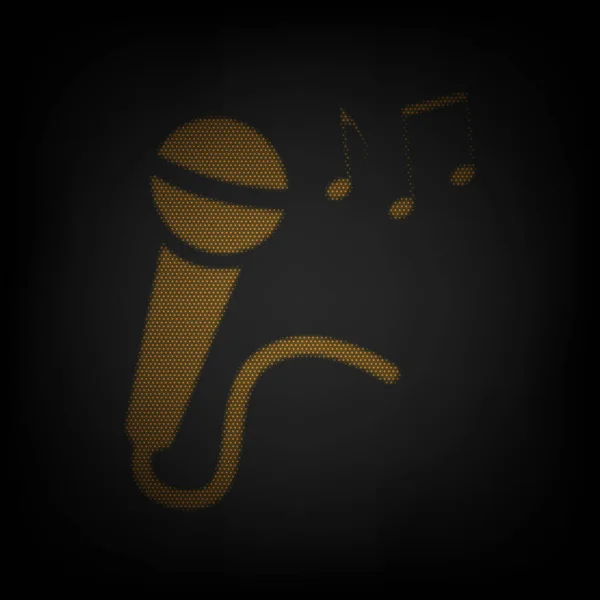 Мікрофонний Знак Музичними Нотами Ікона Сітка Маленької Помаранчевої Лампочки Темряві — стоковий вектор