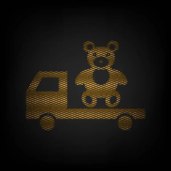 熊とトラック 暗闇の中の小さなオレンジ色の電球のグリッドとしてのアイコン — ストックベクタ