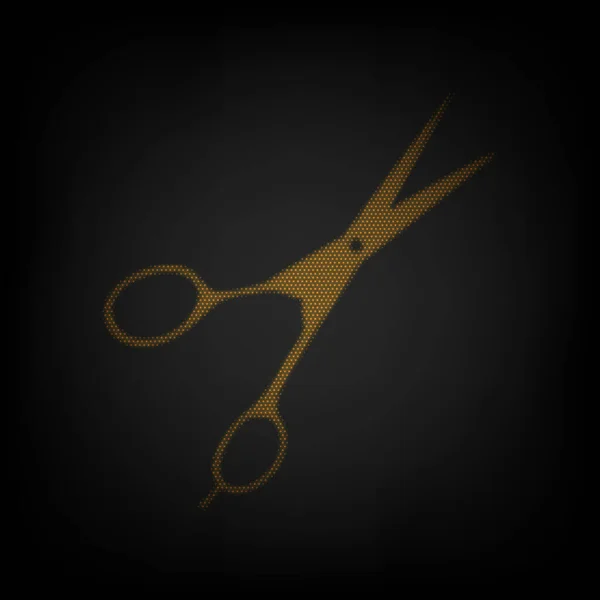 剪头发剪子的标志 图标是黑暗中橙色小灯泡的网格 — 图库矢量图片