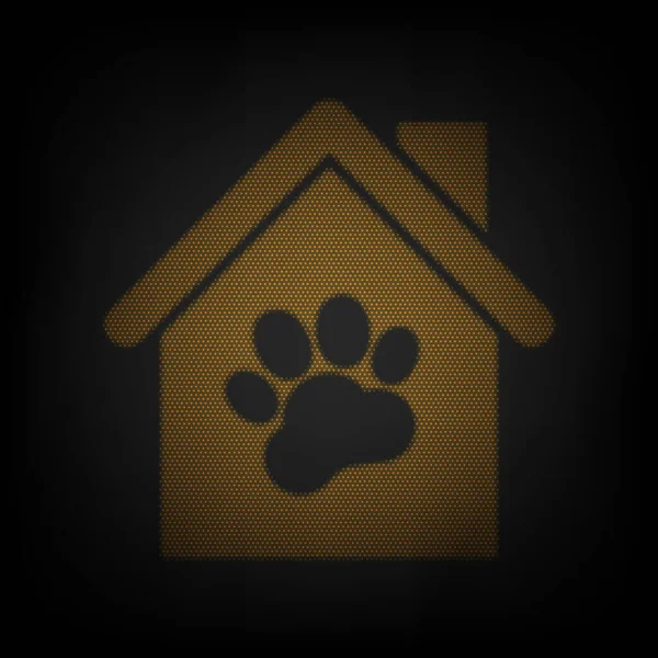 宠物店 商店建筑标志图解 图标是黑暗中橙色小灯泡的网格 — 图库矢量图片