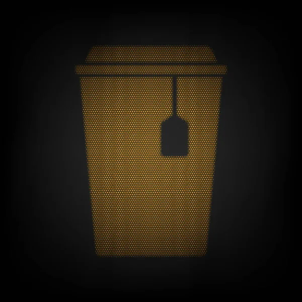 Чашка Чайным Знаком Икона Виде Сетки Маленькой Оранжевой Лампочки Темноте — стоковый вектор