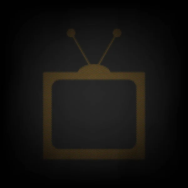 Señal Televisión Retro Icono Como Rejilla Pequeña Bombilla Naranja Oscuridad — Vector de stock