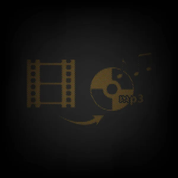 オーディオコンバータ記号へのビデオ 暗闇の中の小さなオレンジ色の電球のグリッドとしてのアイコン — ストックベクタ