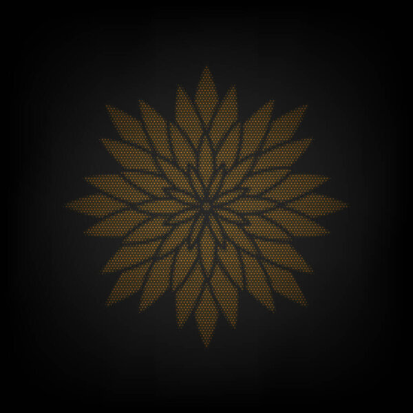 Flower sign. Icon as grid of small orange light bulb in darkness.