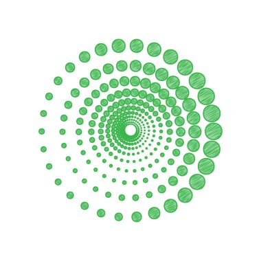Soyut teknoloji çemberleri işaret eder. Beyaz arkaplan üzerine katı konturlu yeşil karalama Simgesi.
