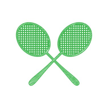 İki tenis raketi işareti. Beyaz arkaplan üzerine katı konturlu yeşil karalama Simgesi.