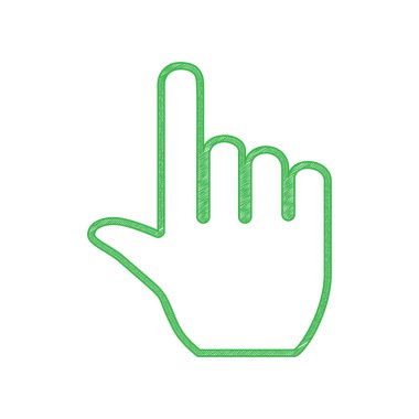 El işareti çizimi. Beyaz arkaplan üzerine katı konturlu yeşil karalama Simgesi.