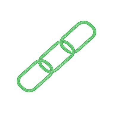 Bağlantı işareti çizimi. Beyaz arkaplan üzerine katı konturlu yeşil karalama Simgesi.