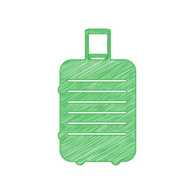 Bagaj işareti çizimi. Beyaz arkaplan üzerine katı konturlu yeşil karalama Simgesi.