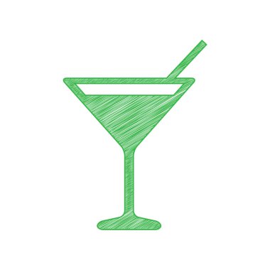Kokteyl işareti çizimi. Beyaz arkaplan üzerine katı konturlu yeşil karalama Simgesi.