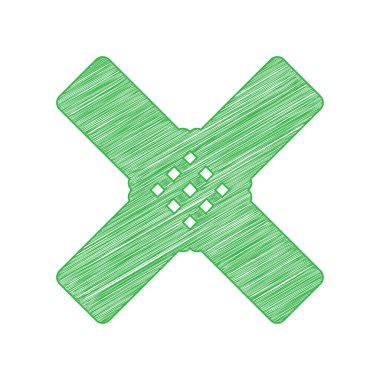 Yardım etiketi. Beyaz arkaplan üzerine katı konturlu yeşil karalama Simgesi.