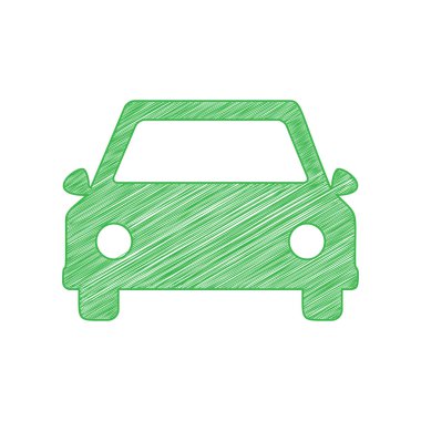 Araba tabelası çizimi. Beyaz arkaplan üzerine katı konturlu yeşil karalama Simgesi.