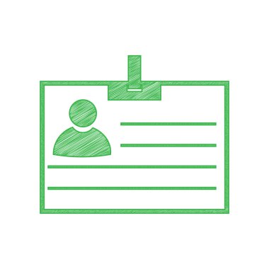 Kimlik kartı. Beyaz arkaplan üzerine katı konturlu yeşil karalama Simgesi.