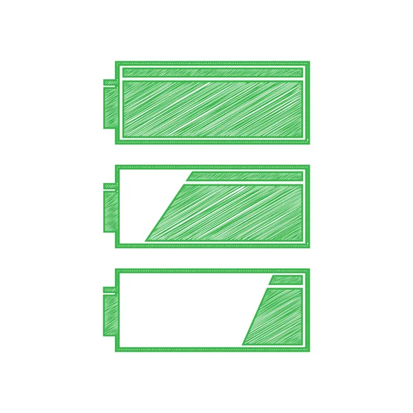 Serie Indicatori Livello Carica Della Batteria Icona Scarabocchiare Verde Con — Vettoriale Stock