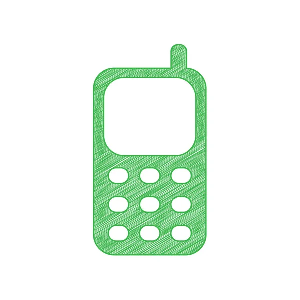 Mobiele Telefoon Teken Groene Krabbel Pictogram Met Solide Contour Witte — Stockvector
