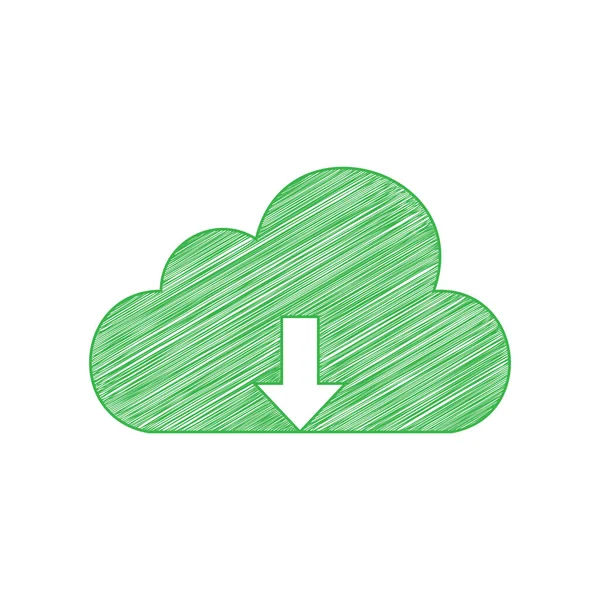 Signo Tecnología Cloud Icono Garabato Verde Con Contorno Sólido Sobre — Archivo Imágenes Vectoriales