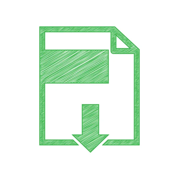 Signo Descarga Archivos Icono Garabato Verde Con Contorno Sólido Sobre — Vector de stock