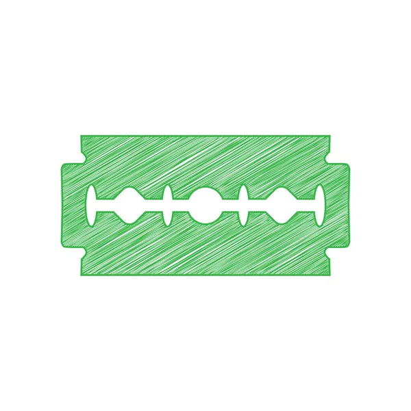 Znak Ostrza Brzytwy Zielona Ikona Bazgroły Solidnym Konturem Białym Tle — Wektor stockowy