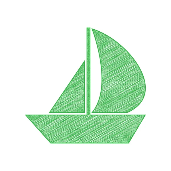 Señal Barco Vela Icono Garabato Verde Con Contorno Sólido Sobre — Vector de stock